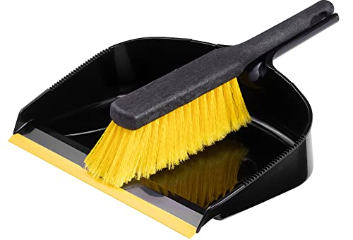 Bonetti Homeware Hand Broom and Dustpan Set - Rubber Lip Dust Pan & Stiff and Soft Brush Bristles for Easy Cleaning | Professional Dust Pan and Brush Set for Home & Garden Use