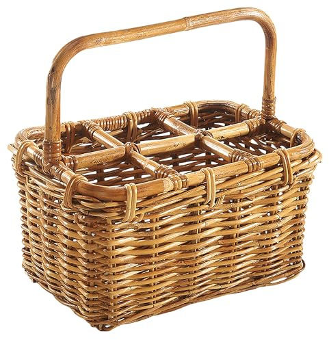 Kobolo Flaschenträger Flaschenkorb Korb aus Rattan für 6 Flaschen Braun
