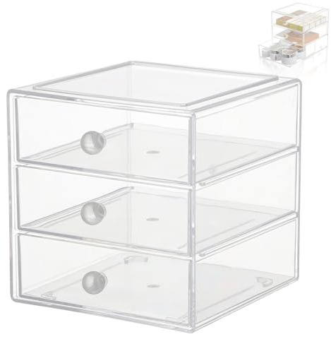 Kosmetik Organizer Schubladen: Acryl Make Up Organizer Transparenter Aufbewahrungsbox mit 3 Schubladen, Orgenizerboxen Schminke Stapelbarer Schubladenbox für Kosmetik, Hautpflege, Badezimmer, Schmuck