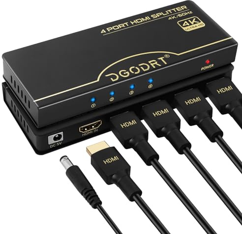 HDMI Splitter 4K 60Hz, 1 in 4 Out Audio Video HDMI Verteiler, Unterstützung 4K@60Hz, 3D, 1080P, HDCP, für PS5 Xbox HDTV BLU-Ray DVD