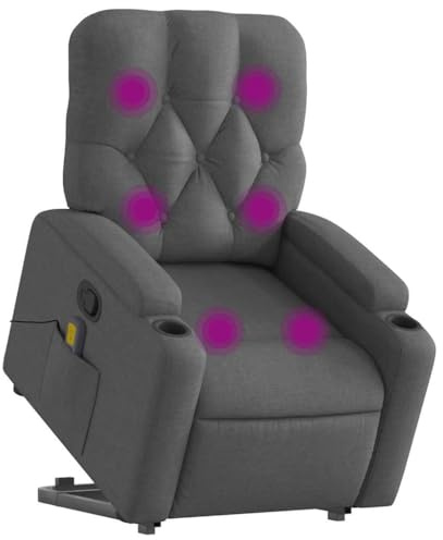 vidaXL Massagesessel, Sessel mit Aufstehhilfe, Relaxsessel mit Liegefunktion Vibrationsfunktion, Fernsehsessel Liegesessel Aufstehsessel, Dunkelgrau Stoff