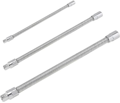 Omninmo 3Pcs Bendable Flexible Extension Bar Adapter Set for 1/4 3/8 1/2 Drive High Torque Wrench Hand Tool Kit with Metal Shaft Conversion Head