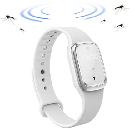 Feloyal Braccialetto Repellente per Zanzare, Impermeabile, Ricaricabile Tramite USB, Ultrasuoni per Interni ed Esterni, per Adulti e Bambini (Bianco)