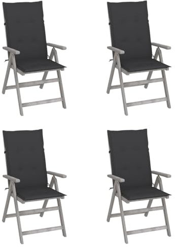 LAPOOH Verstellbare Gartenstühle 4 STK. mit Auflagen, Gartenmöbel, Balkonstühle, Hochlehner, Balkonmöbel, Bistrostuhl, Balkonset, Garten Stühle, Sit Möbel, Armlehnenstuhl, Massivholz Akazie