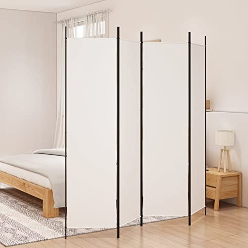 Vopese 4-Panel Room Divider White 200x200 cm Fabric, Panel Screen, Movable Partition, Privacy Separator Wall Furniture Indoor Bedroom Office Bathroom Paravent