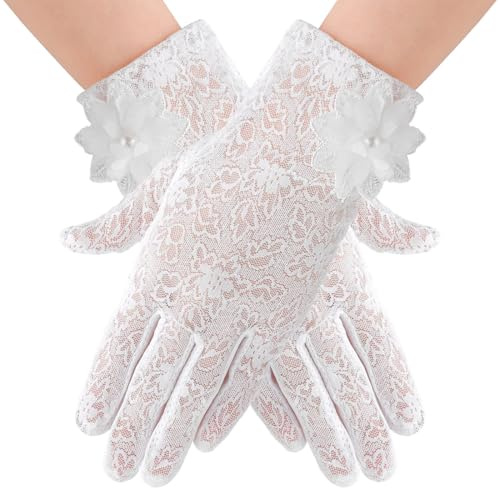 AIYVELU Gants de dentelle florale pour femmes, gants courts de dentelle florale pour femmes, gants courts élégants de dentelle, gants de mariage d'été pour le mariage et la fête de l'opéra