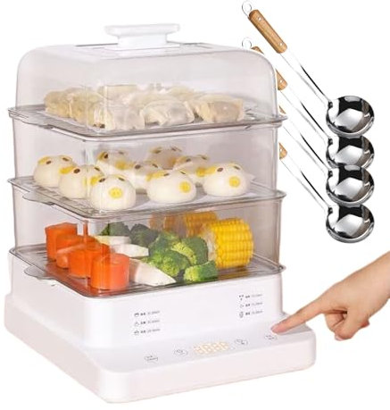 forplubossmmp Vaporera Eléctrica para Alimentos con Cita Previa Las 24 Horas, Calentador De Alimentos con 6 Modos De Cocción Preestablecidos para Uso Doméstico (con 4 Cucharas Soperas) 800 W