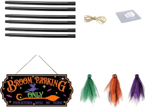 Glanhbnol Handmade Wood Plaques Halloween Witch Broom Parking Zone Sign Stylish Home Decoration With Brooms Party Supplies