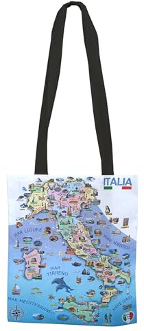 Generico Shopper Borsa Tracolla Cotone Mappa Italia Souvenir Utile Shopping Spesa