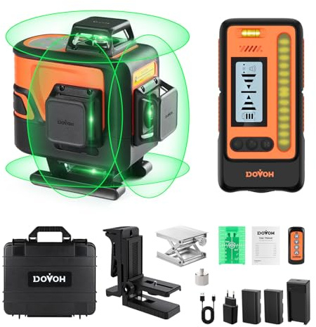 Draußen kreuzlinienlaser 4x360° mit Empfänger DOVOH P4-360G-KIT | Selbstnivellierung ,16 Linien Laser Wasserwaage, 400ft lange Reichweite hohe Leistung mit Laserempfänger - LCD-Bildschirm