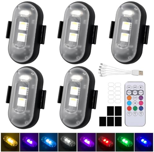 WDKXCN Wireless LED Strobe Light With Remote Control - 8 Colors Interior Car Lighting for Anti-Collision Warning - Compatible With Motorcycle, Drone