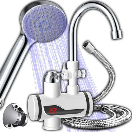 Retoo Robinet électrique, chauffe-eau instantané 3000 W, avec affichage de la température LCD, appareil de douche pour cuisine et jardin, économe en énergie, compact, 220 V, montage mural