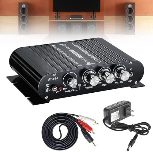 Bluetooth HiFi Audio Verstärker, RMS 80Wx2+80W ST-838 Mini Hifi Verstärker mit Bluetooth Subwoofer Ausgang KlasseD, Bass und Treble Regler, Stereo Verstärker Class D 2.0 Kanal(Inklusive Netzadapter)