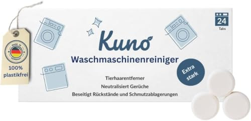 Kuno Detergente per lavatrice – 24 pastiglie annuali – Detergente universale per lavastoviglie e lavatrice – Pulizia efficace – Rimuove calcare e odori – Vegano e rispettoso dell'ambiente (1)