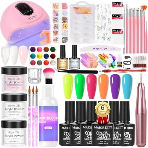 DouborQ Acrylic Nail Kit with Electric Nail Drill Nail Lamp,False Nail Tips Starter Set Acrylic Nail Art Supplies for Beginner with Everything (25-30)