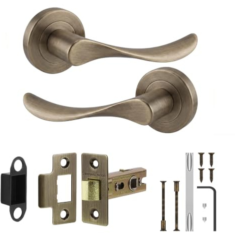 Decoranddecor Antique Brass Door Handles Internal Fire Rated Latch Set | CE marked, 2.5 inch tubular latch, solid aluminium, built to last Internal Door Handles, fits 35-42 mm doors, Nimbus Range