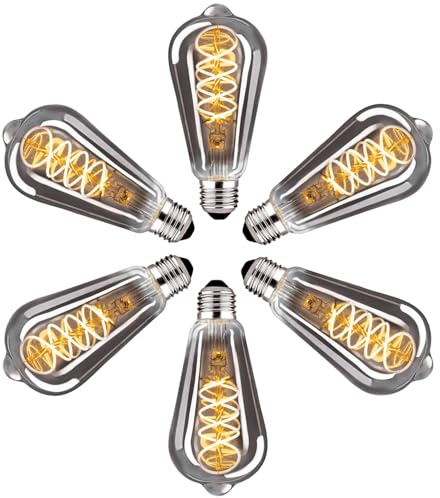Edison Vintage Glühbirne E27, E27 LED Vintage Dimmbar 4W Warmweiss Filament Lampe Retro Glühbirne LED Birne Ideal für Dekorative Nostalgie und Retro Beleuchtung, Rauchgrau Glas- 6 Stück(ST64YHS)