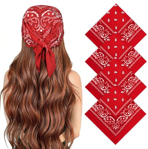 MELLIEX 4 Stück Bandana Kopftuch Damen und Herren, Paisley Halstuch Dreickstuch Schal Pirat Cowboy Tuch Nickitücher, 54 x 54 cm