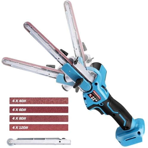 Cordless Belt Sander Compatible with Makita 18V Battery, Brushless Detail Sander with 6 Speeds, 3/8'' & 1/2'' Sanding Arms and 16 Sanding Belts(40/60/80/120#) for Wood, Metal and Plastic (Tool Only)