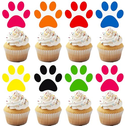 Paw Prints Cupcake Toppers Dog Birthday Cake Decorations 48Pcs Puppy Paw Print Cupcake Picks Dog Pet Theme Party Decorations for Puppy Baby Shower Birthday Party Supplies
