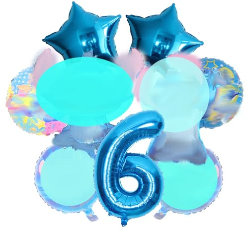 Blaue Cartoon-Thema-Geburtstagsparty-Dekoration, 6 Jahr kinder Geburtstagsdeko ballons set, Enthält Runde, Zahlen, Pentagramm, Ballon mit Zeichentrickfigur, Für Jungen und Mädchen Party Deko