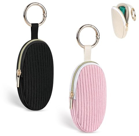 2pcs 10,5 * 5,5 * 1,5cm Mini Pochette Maquillage Femme en Velours Côtelé Trousse de Maquillage Fille Voyage Sac de Rangement à Rouge à Levre Vernis à Ongles Idéal Cadeau Anniversaire Noël(Noir&Rose)