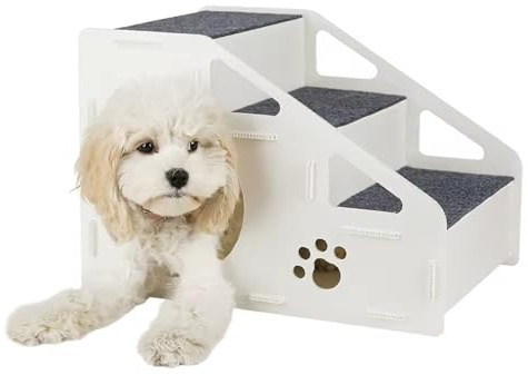 Xijobido Hundetreppen Für Das Bett,rutschfeste Haustiertreppe Spielzeug - 4 Stufige Höhle Rampe für Kleine Hunderassen - Für Hohes Bett Schlafzimmer Couch Kleine Mittelgroße Große Tiere Welpen