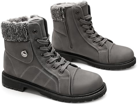 GLAMORA Botas de Nieve para Mujer, Botines de Invierno Impermeables con Forro de Pelo, Antideslizantes, Cremallera Lateral y Cordones, Suela de Goma