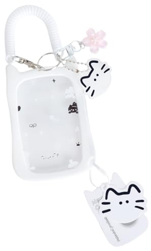 Soporte Tarjeta Foto Kawaii Gato - Soporte ID Práctico con Llavero, Cuerda Elástica y Llavero Jelly Flor de Cerezo - Soporte Fotocard Kpop Coleccionable, Lindo y Portátil para Cartas de Colección