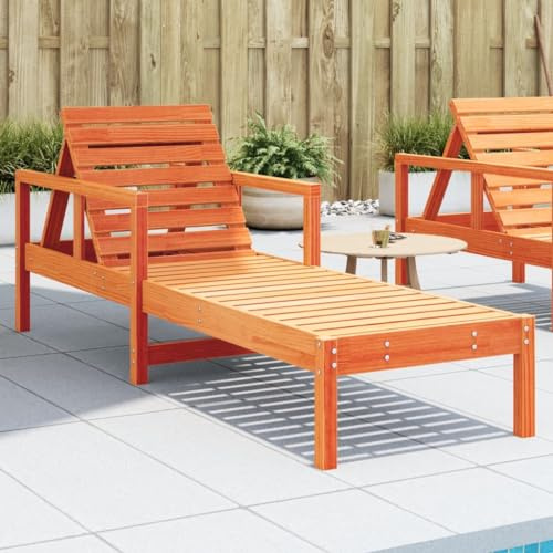 Teenpull Sun Lounger Wax Brown 199.5 x 62 x 55 cm Solid Pine Wood Adjustable Backrest for Garden Patio Pool Robust Outdoor Deck Chair Wooden Lounger Foldable