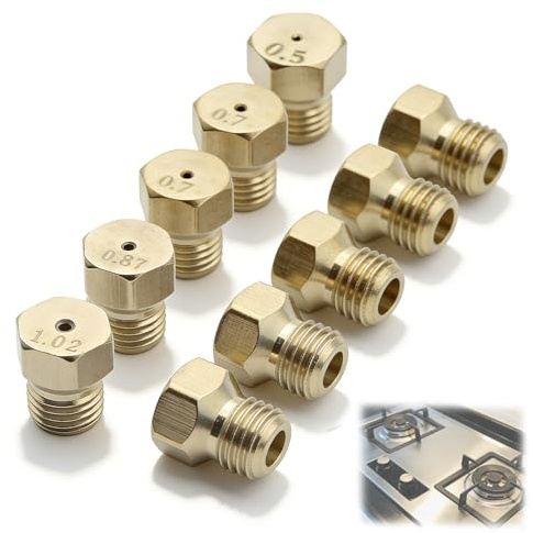 JIXLOUR Lot de 5 Gicleur Gaz Butane, Injecteur de Gaz Bouteille Kit de Conversion, Buse et Injecteur pour Gazinière, Brûleur Gaz avec Tailles 0,5/0,7/0,87/1,02