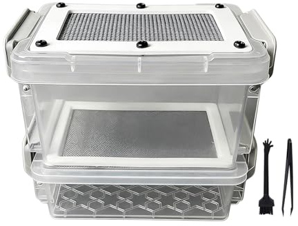 Qiwieod Mjölmask odlingsbox – fuktavvisande KOT-sikthölje – inklusive pincett och borste, luktfri odlingslåda för mjölmaskar – för reptiler, ödlor, sköldpaddor, amfibier, små djur