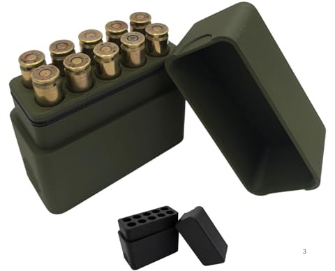 Patronenbox für 10 Patronen – Robuste Munitionsbox zur sicheren Aufbewahrung und Transport – Kompakte Patronenaufbewahrung für Jagd & Schießstand (Grün, .308)
