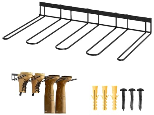 CZMTBO Stiefel Aufbewahrung Wand, Schuhregal Wand 41,5x26x5cm Stiefelaufhänger Wands Metall Stiefelhalter für 2 Paar Schuhregal Wandmontage Schwarz für Schrank Eingang Outdoor Garage