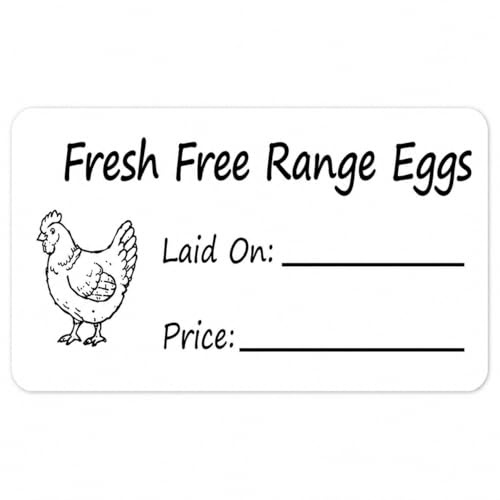 500 x Fresh Free Range Egg Box Stickers. Laid On Date and Price Egg Box Labels, 2 x 1 White Labels EJI Labels (500)