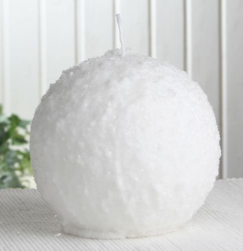 CandleCorner Kugelkerze Schneeball, ca. 12 cm Ø, weiß mit Glitter, einzeln