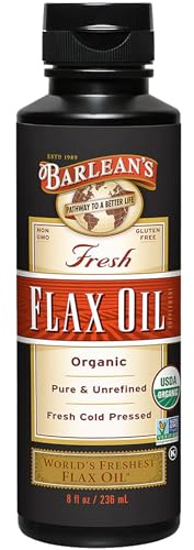 Barlean's Organic Flaxseed Oil Liquid from Fresh Cold Pressed Flax Seeds, 7,640mg ALA Omega 3 Fatty Acid Supplement for Skin and Hair Care, Vegan & Gluten Free, 8 oz