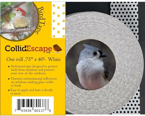 COLLIDESCAPE White Bird Tape for Windows (3/4 x 40' - Covers 2 to 3 Panes | Window Decals to Prevent Bird Strike Prevention | White