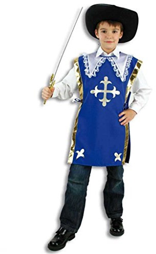 Karnevalsteufel Kinderkostüm -Überwurf- Athos Musketier 1-tlg. Überwurf blau-weiß Fechter Musketierkostüm für Kinder (128/140)