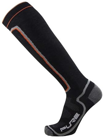 Pure Athlete Ultra Light Ski Socks – Thin Premium Merino Wool Skiing for Men, Women – Snowboard (Medium, 1 Pair - Black)
