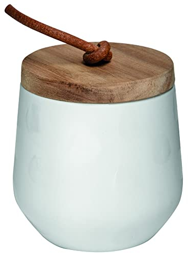 Räder Porzellangeschichten Dose mit Deckel aus Porzellan und Holz in der Farbe Weiß-Braun, Maße: 9cm x 9cm x 9,5cm, 14442