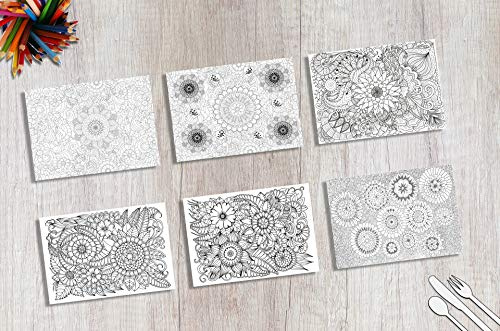Tischsets I Platzsets - Mandala für Erwachsene 'Blumen-Set-2 zum Ausmalen' - 12 Stück in hochwertiger Aufbewahrungsmappe