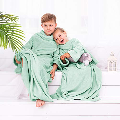 DecoKing Kiddo Gosig filt med ärmar för barn, polyester, pepparmynta, 90 x 105 cm