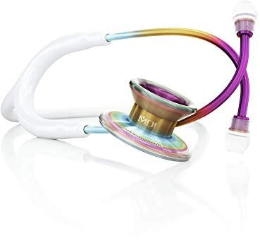 MDF Instruments, White-Kaleidoscope MD One Epoch Lightweight Titanium Stethoscope, Adult, Free-Parts-for-Life, White Tube, Kaleidoscope Chestpiece-Headset, MDF777TKL29