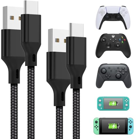 FASTSNAIL 3m Type-C Charging Cable for Xbox Series S X Controller | 2Pack Cable for PS5, N-Switch/Lite/Pro Controller,10FT Nylon Braided Data Sync Cord Lead for Phone, Tablet, USB C Devices
