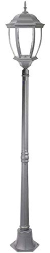 Vetrineinrete® Lampione da giardino con palo lanterna da terra luce per esterno in alluminio e vetro con portalampada E27 grigio