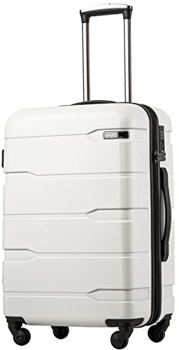 Coolife Carry On Luggage 22x14x9 Airline Approved Hardside PC+ABS Suitcase with TSA Lock, Lightweight Rolling Travel Luggage with Spinner Wheels(White, 20in)