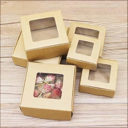 10 stücke Kraftpapier Pralinenschachtel Frohe Weihnachten Druck Box Geschenkbox Mit Marmorierung Stil Paket Box Home Hochzeit Party Decor-Kraft Blanko Fenster,9.5x9.5x3CM