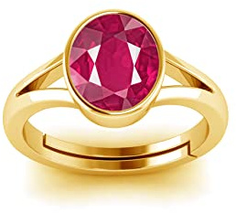 LMDPRAJAPATIS Natürlicher zertifizierter 10,00 Karat Rubin/Manik Panchdhatu vergoldeter Geburtsstein/Rashi Ratan verstellbarer Ring für Damen und Herren (Rot), adjustable, Lose Edelsteine, Rubin