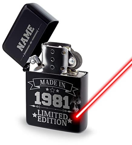 Benzin-Feuerzeug selbst gestalten - mit Name & Jahr gravieren - Limited Edition - Sturmfeuerzeug mit Gravur, Benzin nachfüllbar I Personalisiertes Geschenk, Schwarz